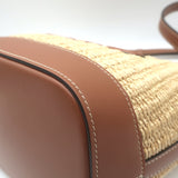 Celine Raffia Triomphe Small Bucket Bag Brown Leather-Trim Crossbody