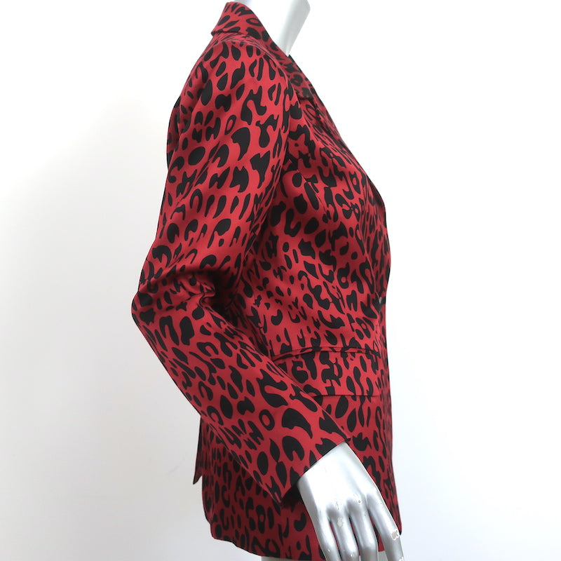 Robert Rodriguez Leopard Print Blazer Red Satin Size 8 One-Button Jacket NEW