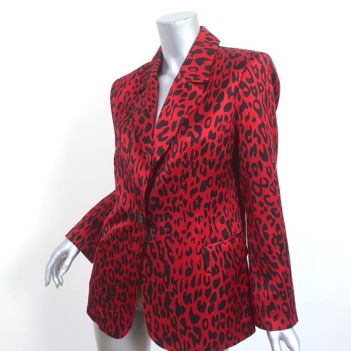 Robert Rodriguez Leopard Print Blazer Red Satin Size 8 One-Button Jacket NEW