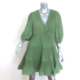 Zimmermann Balloon-Sleeve Pleated Tiered Mini Dress Fern Size 3