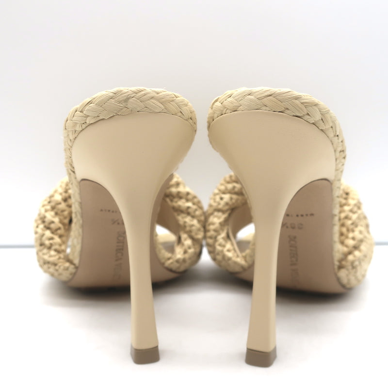 Bottega Veneta Lido Intrecciato Raffia Mules Beige Size 38.5 Open Toe Sandal NEW