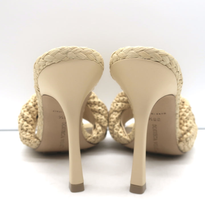 Bottega Veneta Lido Intrecciato Raffia Mules Beige Size 38.5 Open Toe Sandal NEW
