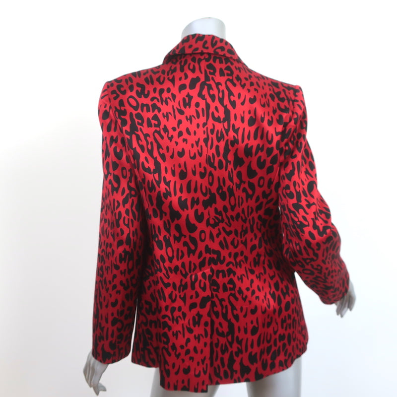 Robert Rodriguez Leopard Print Blazer Red Satin Size 8 One-Button Jacket NEW
