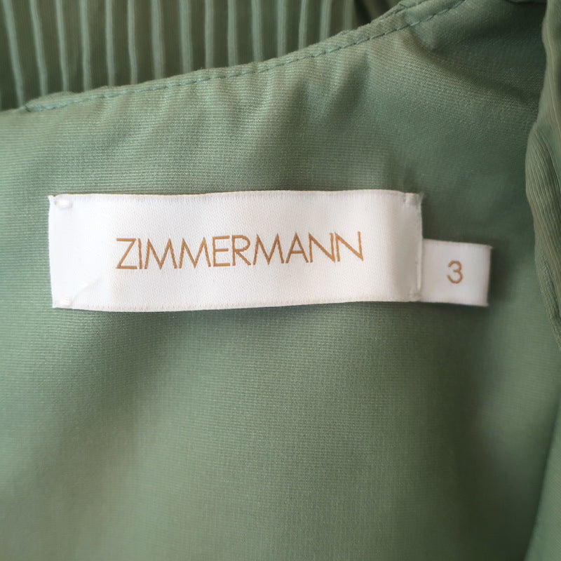Zimmermann Balloon-Sleeve Pleated Tiered Mini Dress Fern Size 3