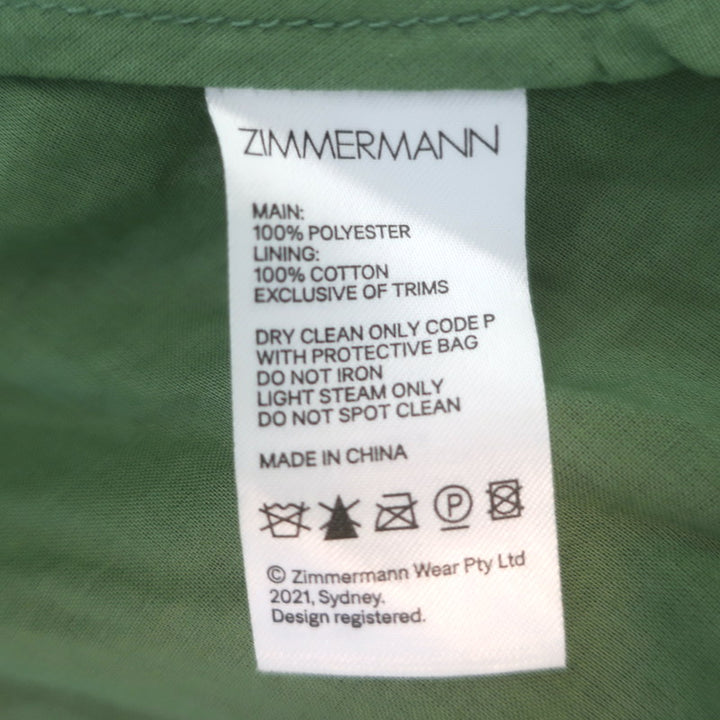 Zimmermann Balloon-Sleeve Pleated Tiered Mini Dress Fern Size 3