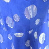 RIXO Eleanor Metallic Polka Dot Tie-Neck Midi Dress Blue/Silver Silk Size Medium