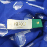 RIXO Eleanor Metallic Polka Dot Tie-Neck Midi Dress Blue/Silver Silk Size Medium