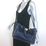 Valentino Medium Rockstud Tote Navy Grained Leather Crossbody Bag