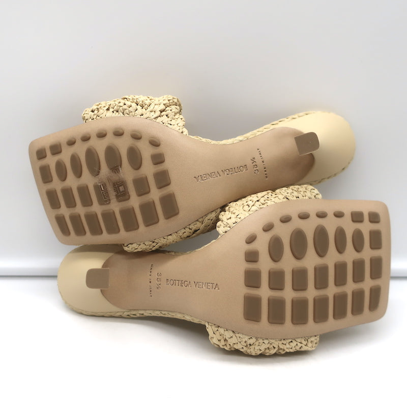 Bottega Veneta Lido Intrecciato Raffia Mules Beige Size 38.5 Open Toe Sandal NEW