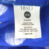 RIXO Eleanor Metallic Polka Dot Tie-Neck Midi Dress Blue/Silver Silk Size Medium