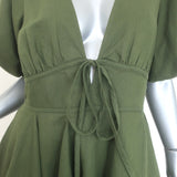 Rhode Madeline Puff Sleeve Mini Dress Chive Linen-Cotton Size 8