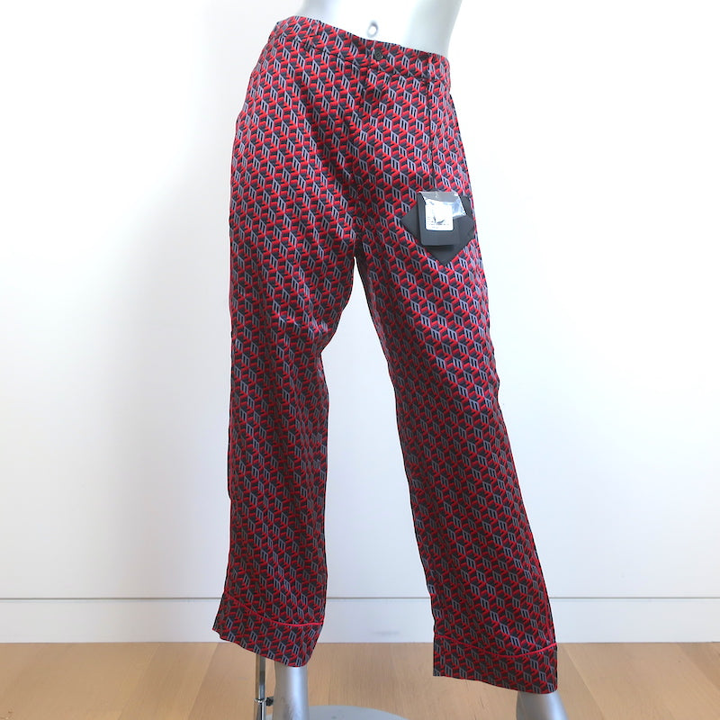 MCM Pajamas Red Cubic Monogram Print Silk Satin Size Small Shirt &amp; Pants Set NEW