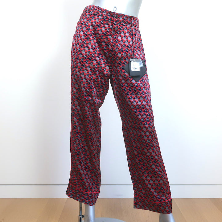 MCM Pajamas Red Cubic Monogram Print Silk Satin Size Small Shirt &amp; Pants Set NEW