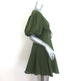 Rhode Madeline Puff Sleeve Mini Dress Chive Linen-Cotton Size 8