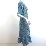 Erdem Half-Sleeve Dress Glenys Blue Floral Print Stretch Crepe Size US 10 NEW