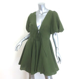 Rhode Madeline Puff Sleeve Mini Dress Chive Linen-Cotton Size 8