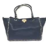 Valentino Medium Rockstud Tote Navy Grained Leather Crossbody Bag