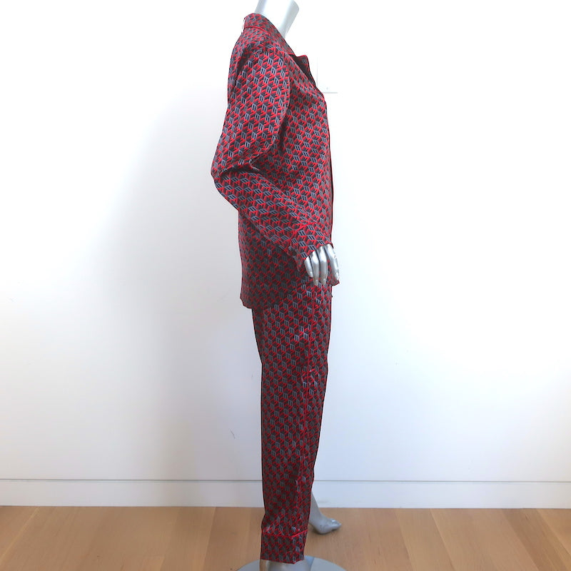 MCM Pajamas Red Cubic Monogram Print Silk Satin Size Small Shirt &amp; Pants Set NEW