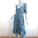 Erdem Half-Sleeve Dress Glenys Blue Floral Print Stretch Crepe Size US 10 NEW