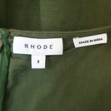 Rhode Madeline Puff Sleeve Mini Dress Chive Linen-Cotton Size 8