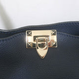 Valentino Medium Rockstud Tote Navy Grained Leather Crossbody Bag