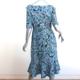 Erdem Half-Sleeve Dress Glenys Blue Floral Print Stretch Crepe Size US 10 NEW