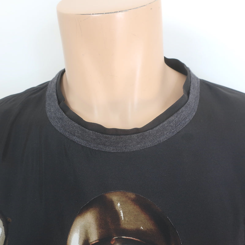 Dolce &amp; Gabbana Medieval Armor Print Long Sleeve Shirt Black Satin Size 52