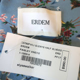 Erdem Half-Sleeve Dress Glenys Blue Floral Print Stretch Crepe Size US 10 NEW