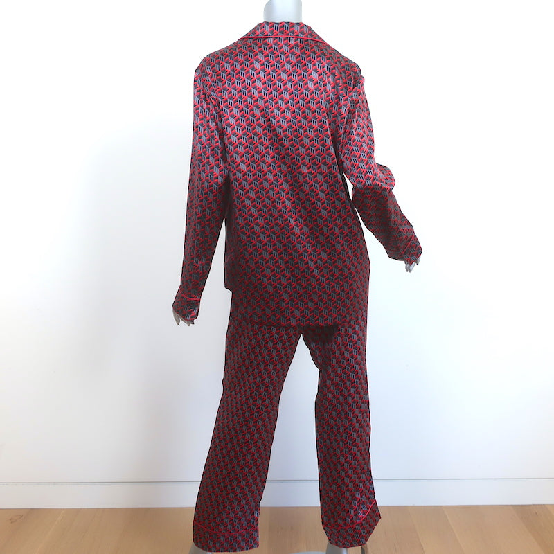 MCM Pajamas Red Cubic Monogram Print Silk Satin Size Small Shirt &amp; Pants Set NEW