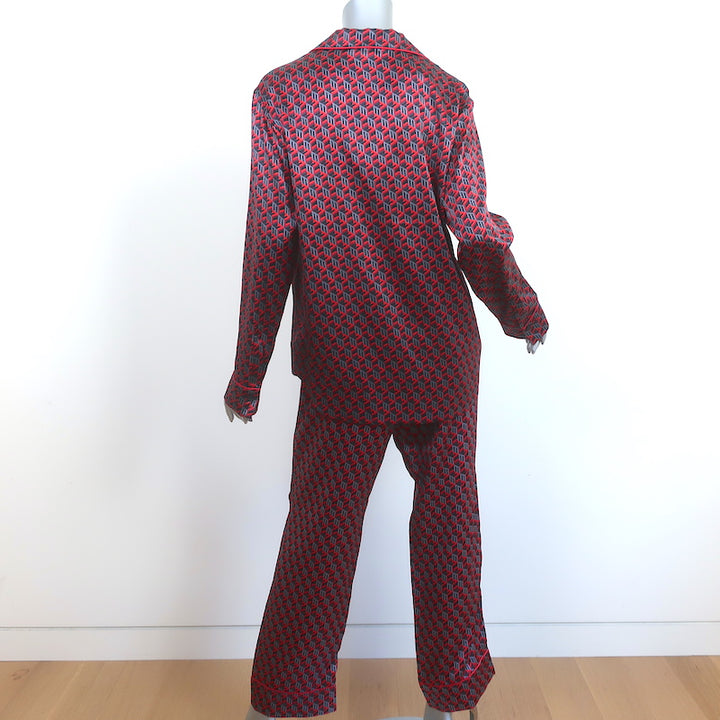 MCM Pajamas Red Cubic Monogram Print Silk Satin Size Small Shirt &amp; Pants Set NEW