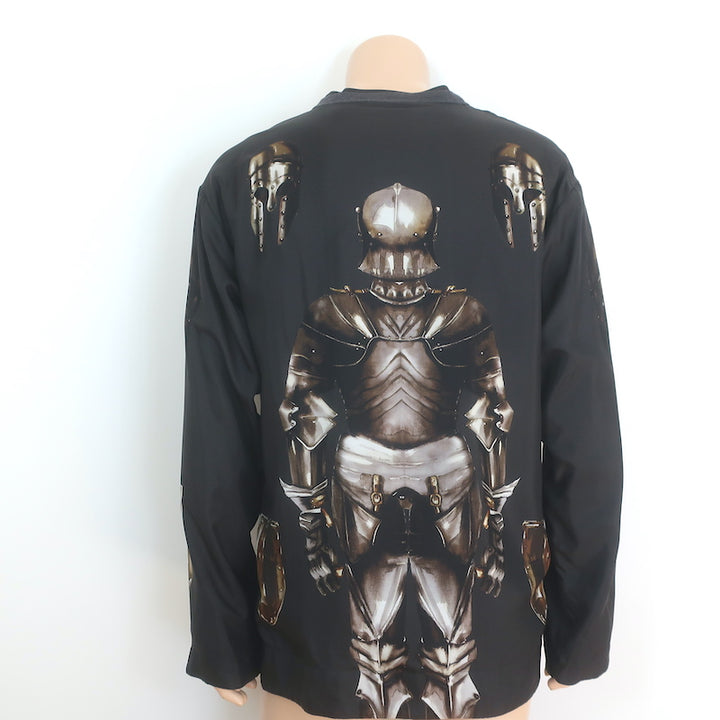Dolce &amp; Gabbana Medieval Armor Print Long Sleeve Shirt Black Satin Size 52