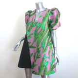 Stine Goya Brethel Puff Sleeve Dress Pink Metallic Jacquard Size Extra Small