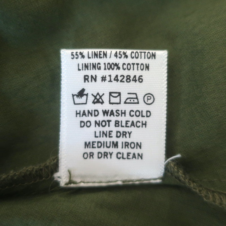 Rhode Madeline Puff Sleeve Mini Dress Chive Linen-Cotton Size 8