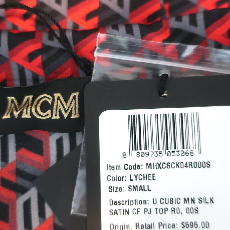 MCM Pajamas Red Cubic Monogram Print Silk Satin Size Small Shirt &amp; Pants Set NEW