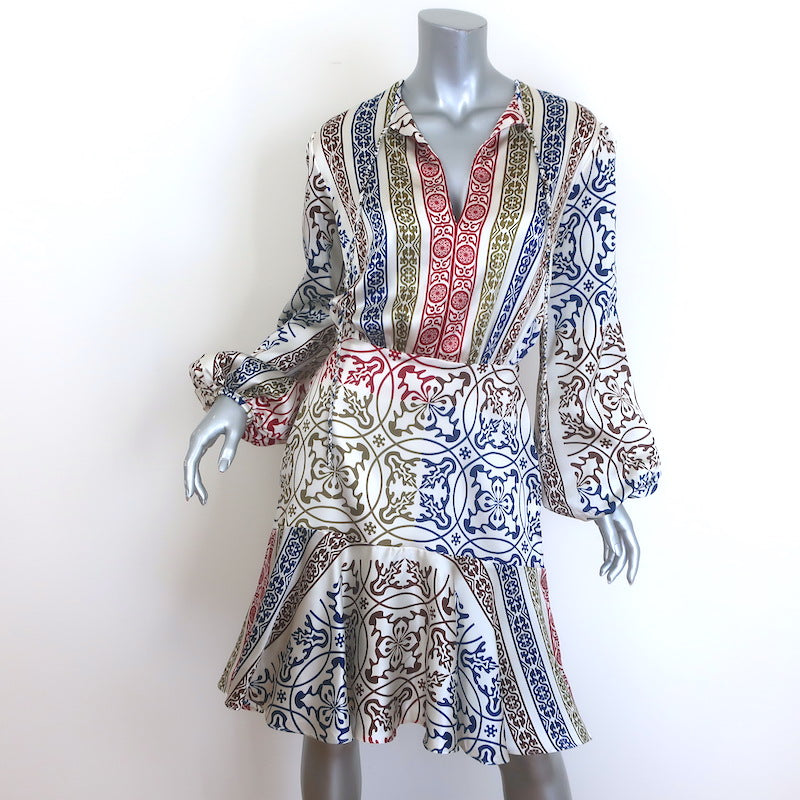 Silvia Tcherassi Fiorenza Mini Dress Tile Print Stretch Satin Size Medium NEW