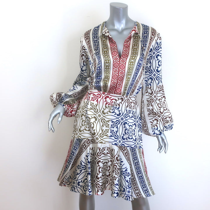 Silvia Tcherassi Fiorenza Mini Dress Tile Print Stretch Satin Size Medium NEW