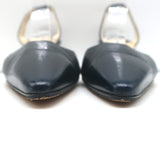 Manolo Blahnik Carolyne 50 Kitten Heel Slingback Pumps Dark Navy Leather Size 37