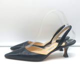 Manolo Blahnik Carolyne 50 Kitten Heel Slingback Pumps Dark Navy Leather Size 37