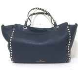 Valentino Medium Rockstud Tote Navy Grained Leather Crossbody Bag