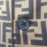 Fendi Zucca FF Logo Print Silk Satin Shirt Brown Size 41