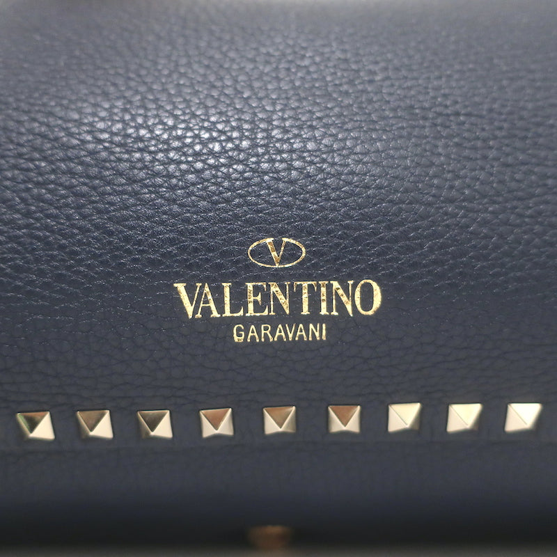 Valentino Medium Rockstud Tote Navy Grained Leather Crossbody Bag