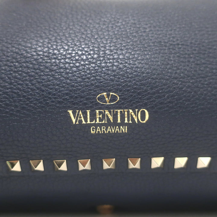 Valentino Medium Rockstud Tote Navy Grained Leather Crossbody Bag