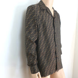 Fendi Zucca FF Logo Print Silk Satin Shirt Brown Size 41