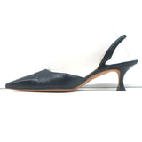 Manolo Blahnik Carolyne 50 Kitten Heel Slingback Pumps Dark Navy Leather Size 37
