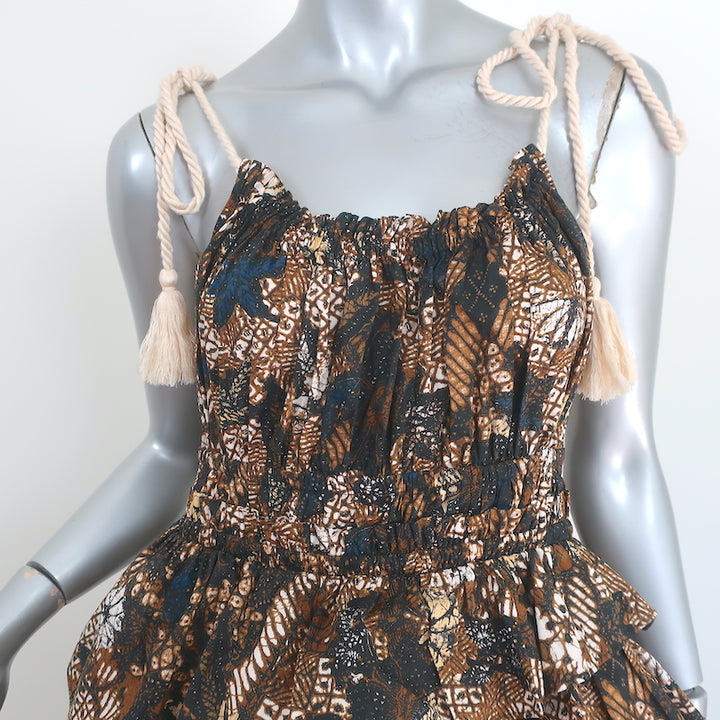Ulla Johnson Asymmetric Tiered Midi Dress Estela Printed Cotton Size 8