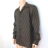 Fendi Zucca FF Logo Print Silk Satin Shirt Brown Size 41