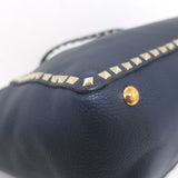 Valentino Medium Rockstud Tote Navy Grained Leather Crossbody Bag
