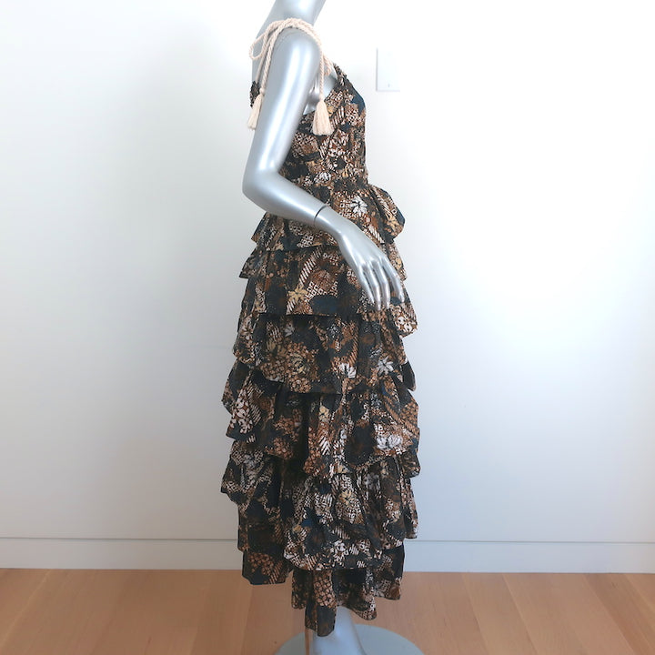 Ulla Johnson Asymmetric Tiered Midi Dress Estela Printed Cotton Size 8