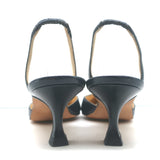 Manolo Blahnik Carolyne 50 Kitten Heel Slingback Pumps Dark Navy Leather Size 37