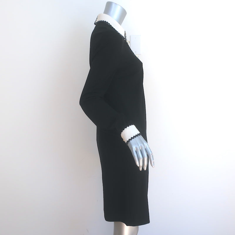 Gucci Contrast-Trim Long Sleeve Shift Dress Black Stretch Jersey Size Large